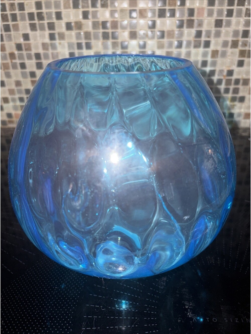 PartyLite P9916 Blue Waves 7" Glass Candle Holder Retired In Box [COPY]